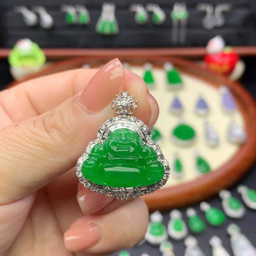 翡翠18K金镶嵌吊坠(不含链)