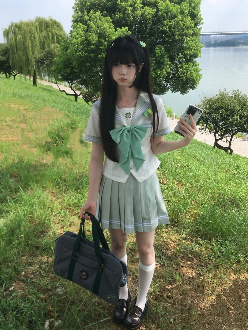 栀枝兔jk【四时幸】原创正版四叶草jk套装绿色水手服四时幸水手服女