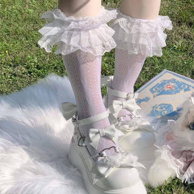 女童花边爱心小腿袜 洛丽塔公主袜 夏季薄款百搭白色学生袜子