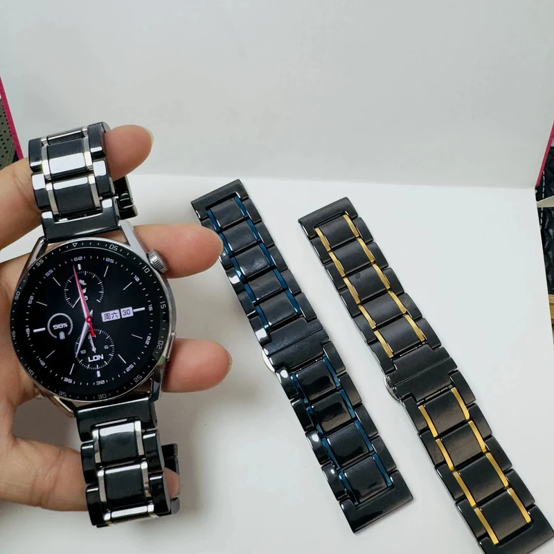 表带适用华为GT2表带GT3表带gt4陶瓷表带watch4/pro双按蝴蝶扣