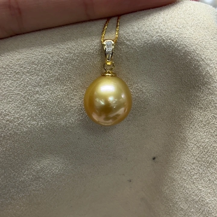 银S925镶嵌颈饰海水珍珠金珠 12-13mm 73号