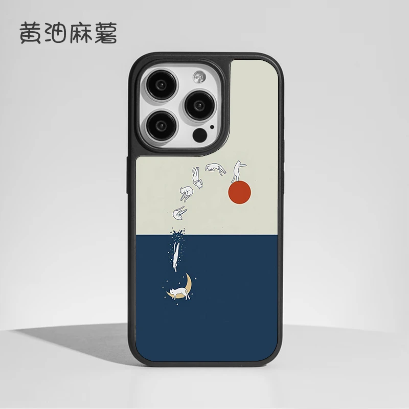手绘猫咪适用于iphone15女款苹果16promax手机壳简约14/13玻璃壳