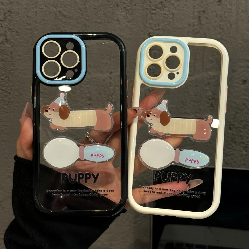 英文puppy适用苹果16pro创意iPhone15奶油手机壳华为mate60女可爱