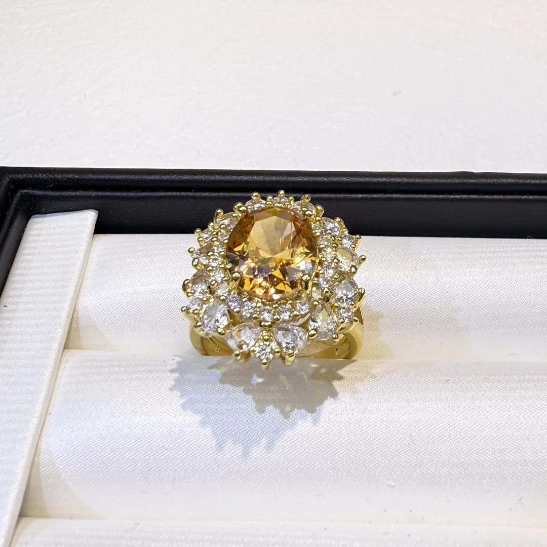 铜合金锆石戒指 JYJ8008-冰花切满镶香槟戒指时尚欧美