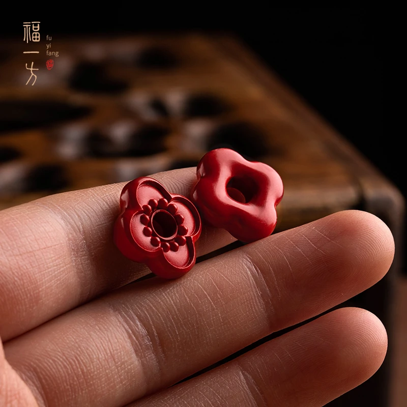 天然辰砂福一方四叶配件手链穿配饰清新小配饰本命年手串散件