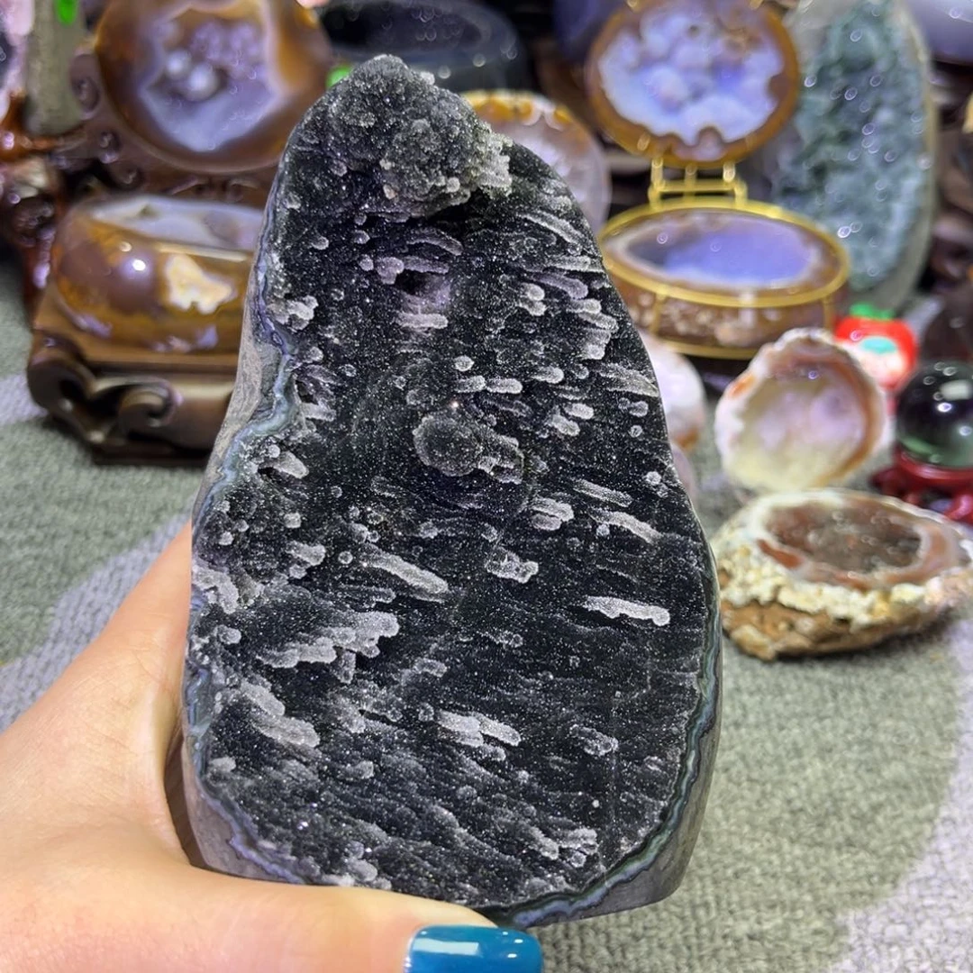 紫晶未镶嵌摆件墨绿色奇石