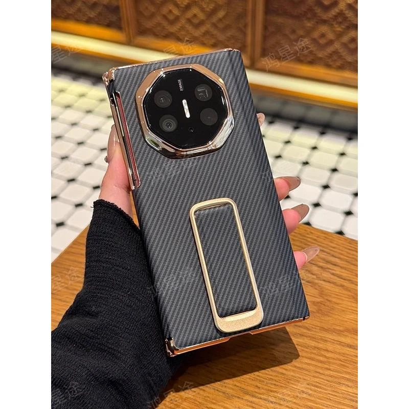 适用于华为matexts手机壳双中轴旋转支架腕带手机壳纤维纹理磁吸