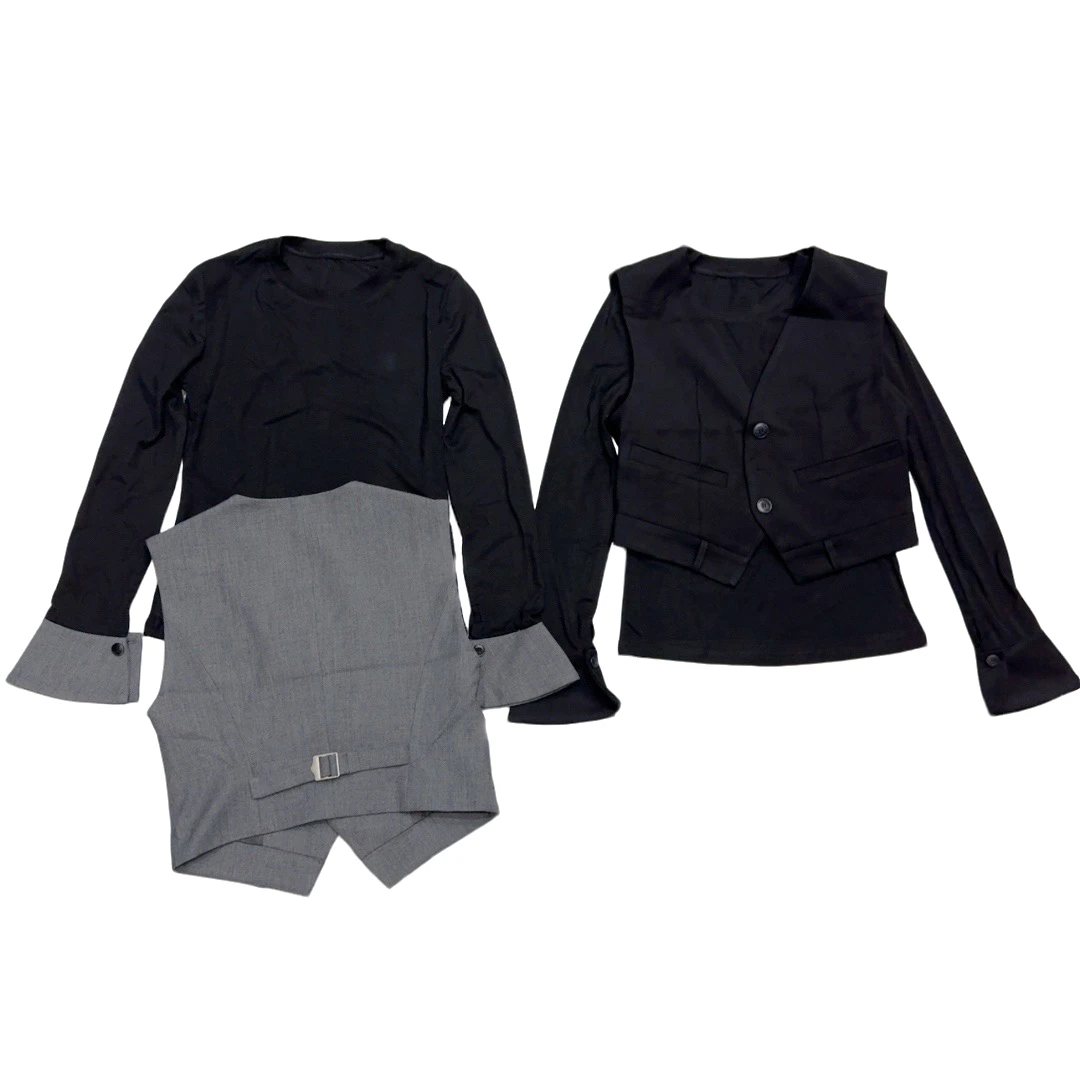 2025秋季欧货马甲打底套装女秋款无袖拼色设计感马夹打底衫两件套