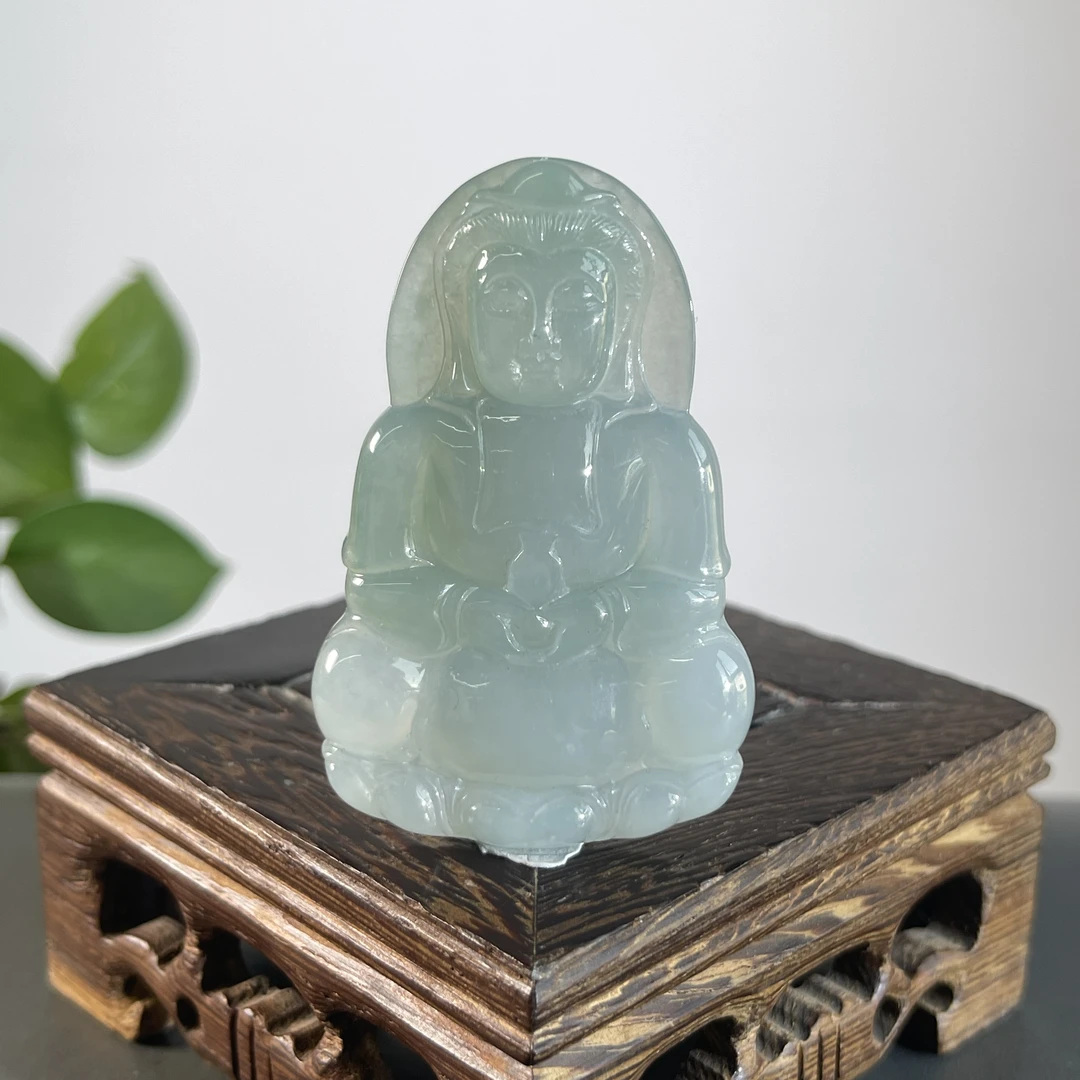 JTB30-116  天然缅甸A货翡翠  正装观音