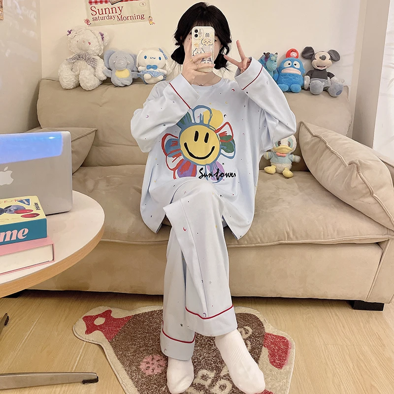 100%全棉睡衣女款爆款2025新款春秋季薄款可爱纯棉长袖长裤家居服