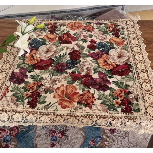 ZN102-3棉麻交织布【60*60】米白色百花齐放水溶边桌布茶几布莫奈油