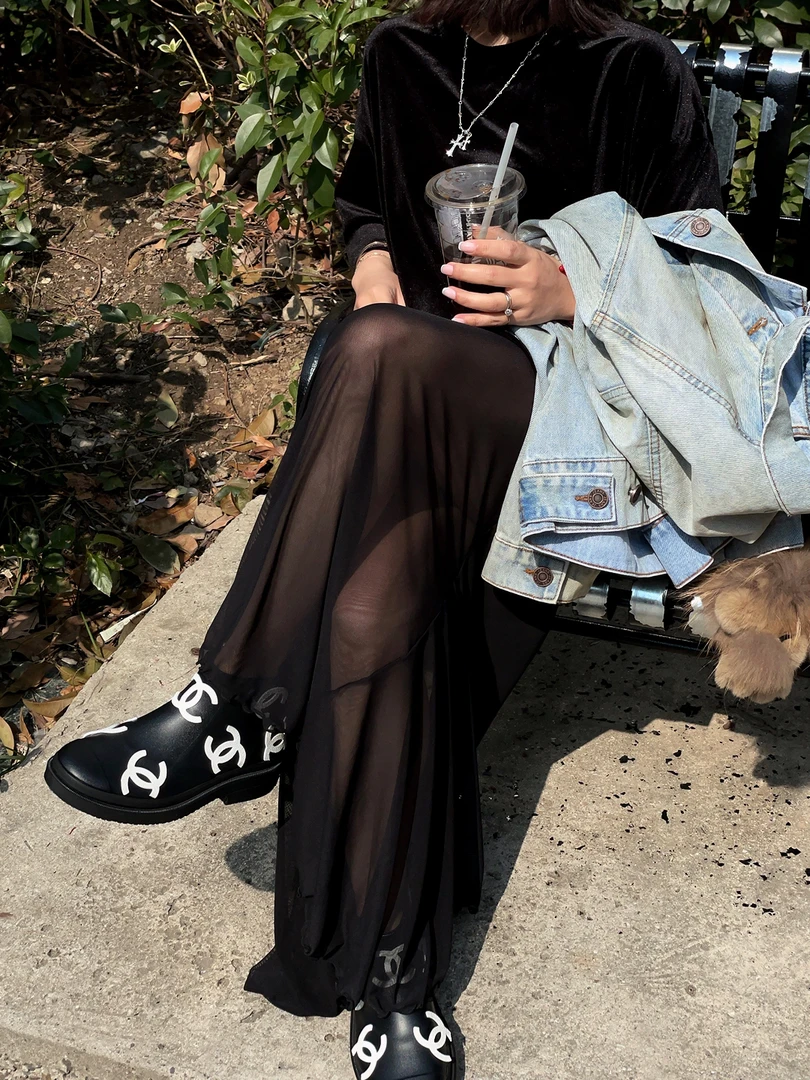 【ZZYZ】“夜色梧桐”高级感黑色丝绒短袖T恤➕高腰网纱拼接鱼尾半裙