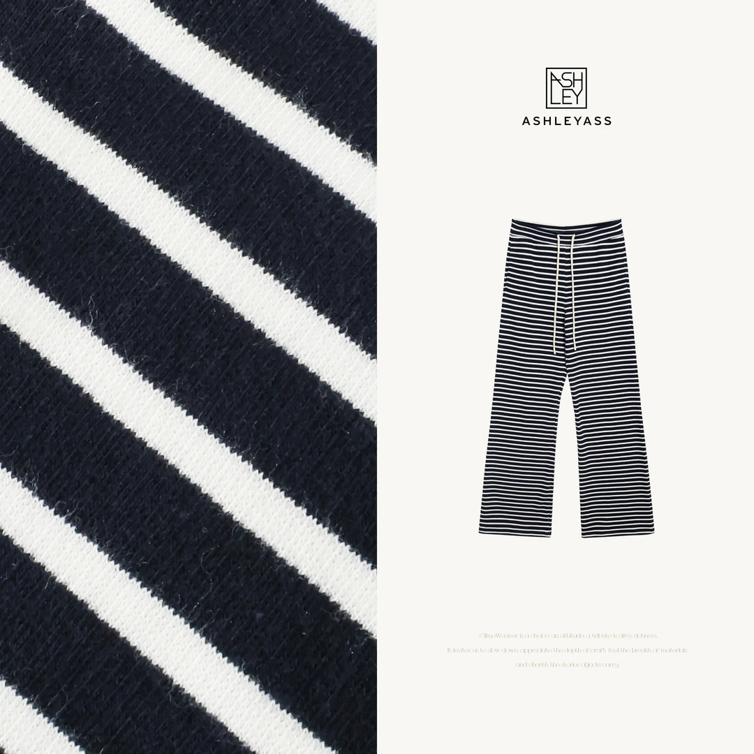 ashleyass”斑马裤“混纺垂坠慵懒条纹直筒抽绳休闲裤LSK250518C