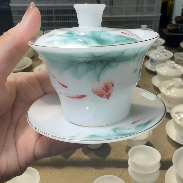 冰种专场竹节三才盖碗荷花100