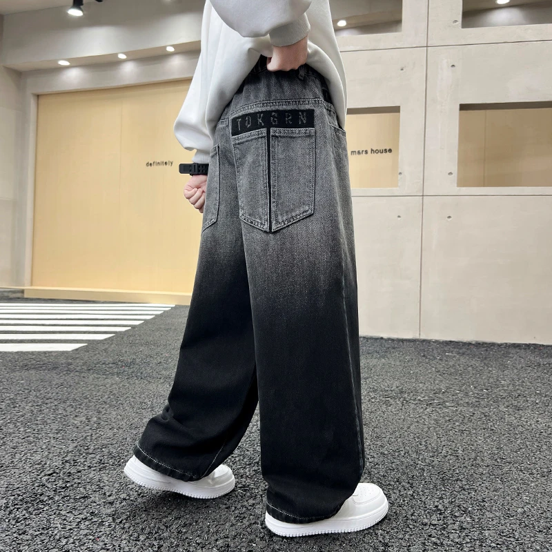 男童直筒牛仔裤春秋款2025新款儿童装潮痞帅春季裤子大童男孩春装