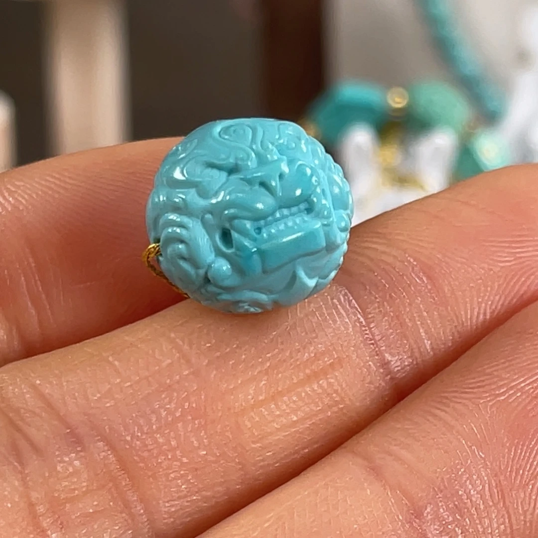 绿松石未镶嵌套链瓷釉级兽珠