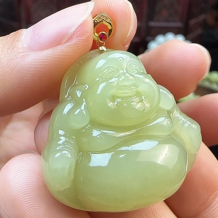 和田玉挂件18K金镶嵌定制发货