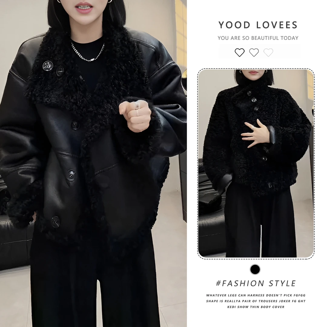 设计感气质拼接毛毛翻领外套女2025新款秋冬新款两面可穿显瘦上衣