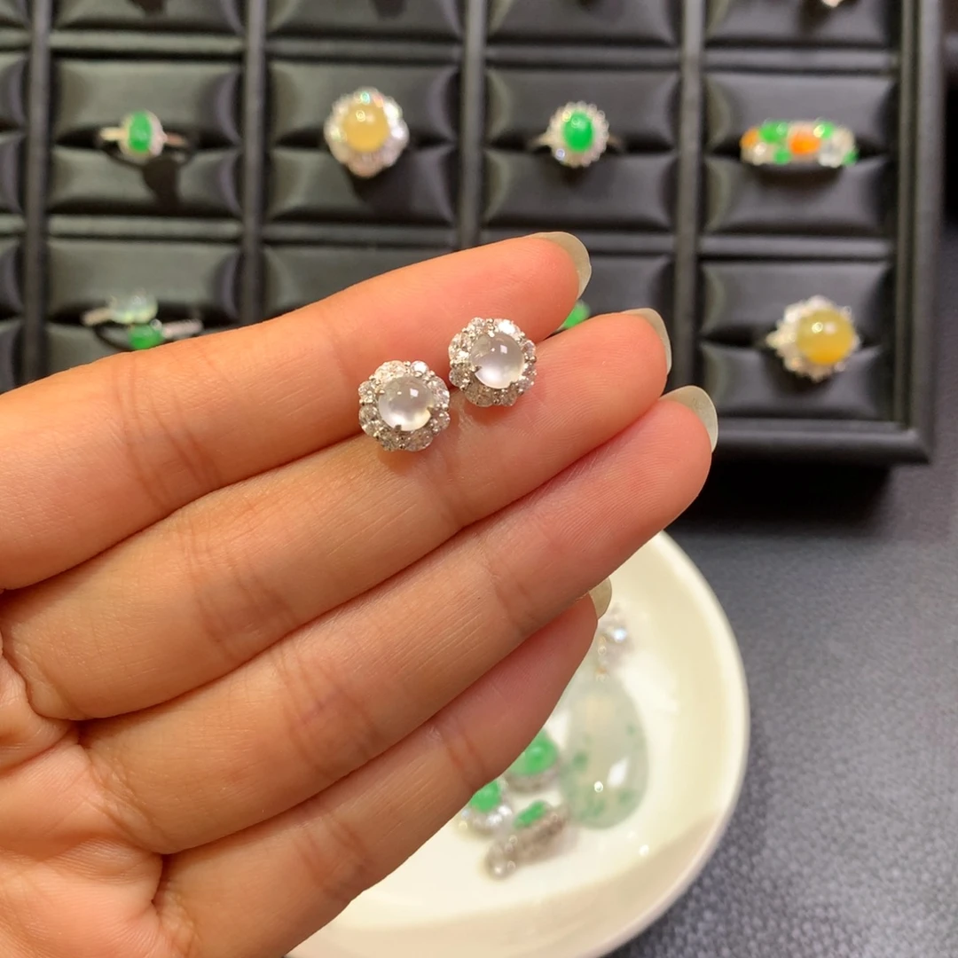 翡翠银S925镶嵌耳饰