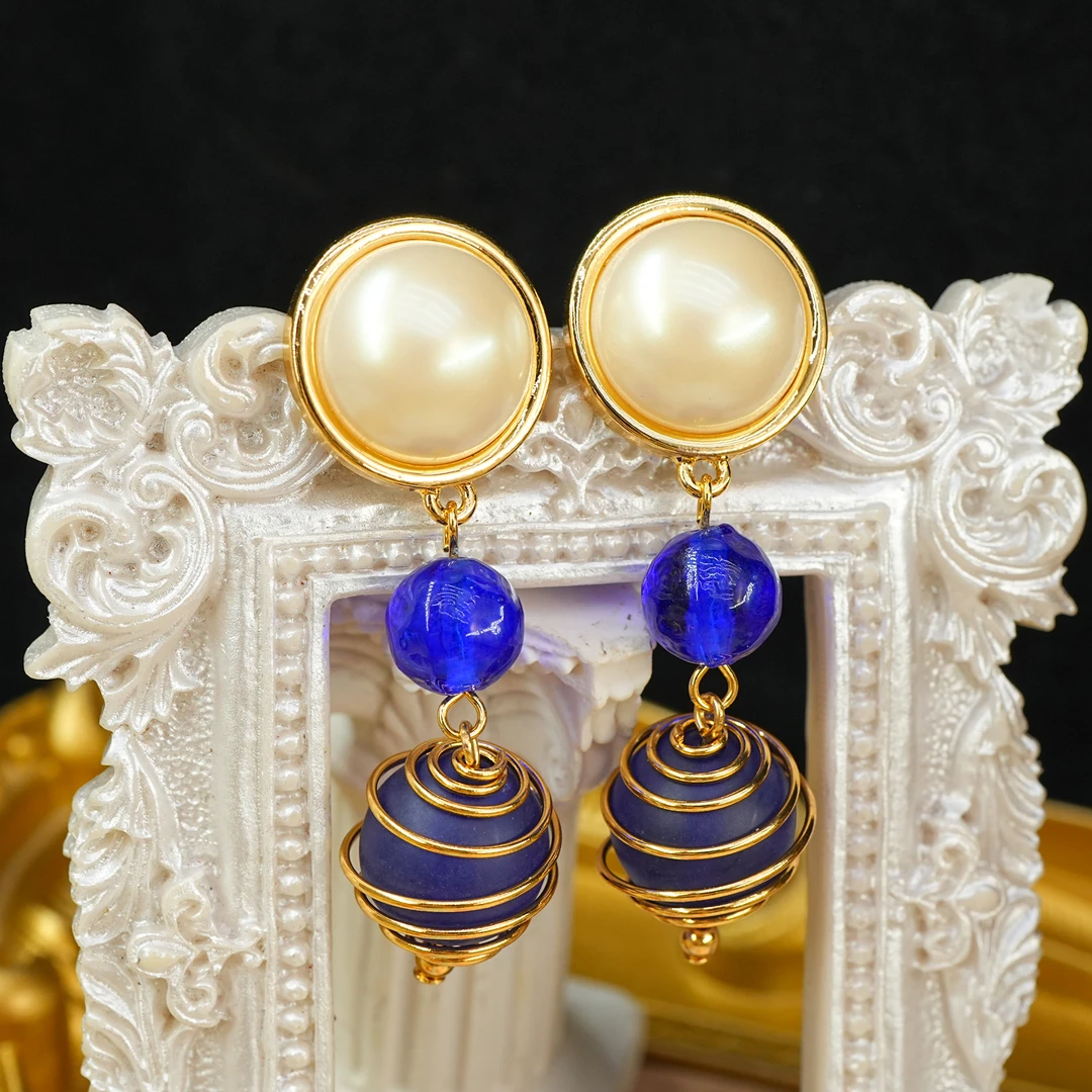 铜合金耳饰 【1415】耳钉 法式优雅气质流苏复古