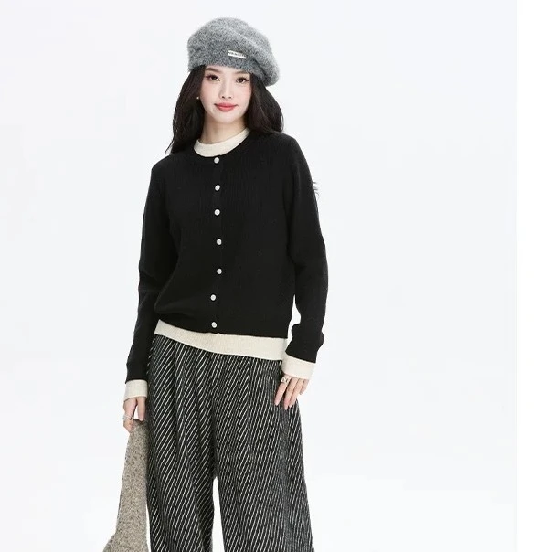 【青苍】花老爷秋冬新款高级撞色显瘦百搭假两件上衣CCC11318