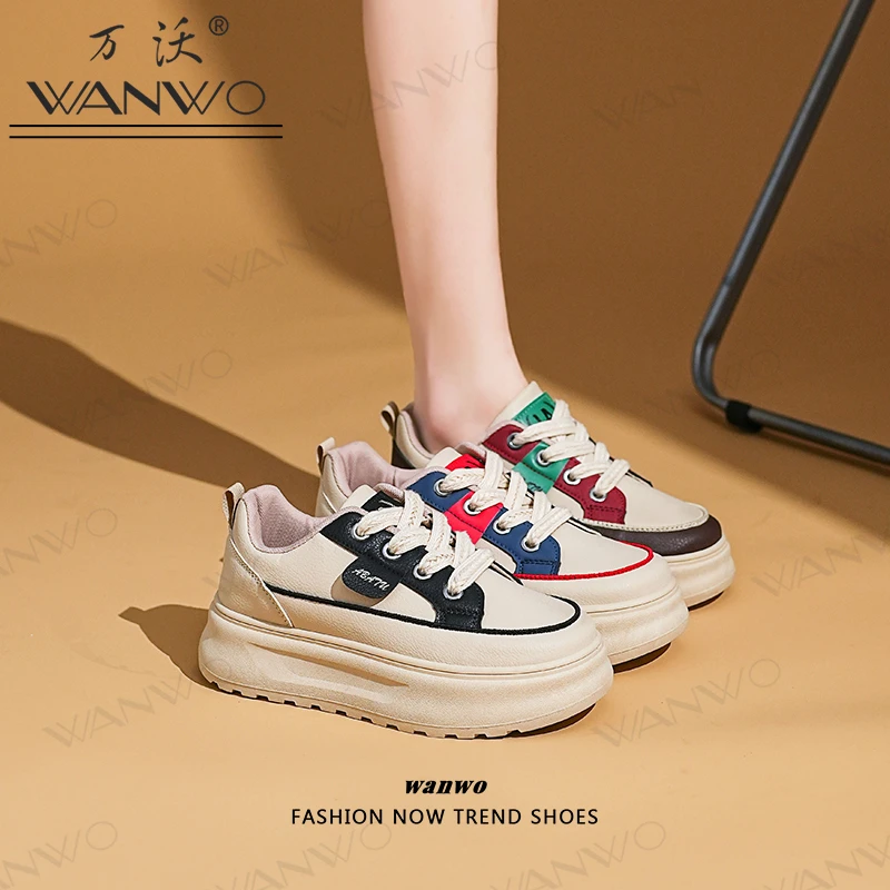WANWO【增高5cm】小白鞋女厚底板鞋春秋新款显脚小运动休闲鞋板鞋