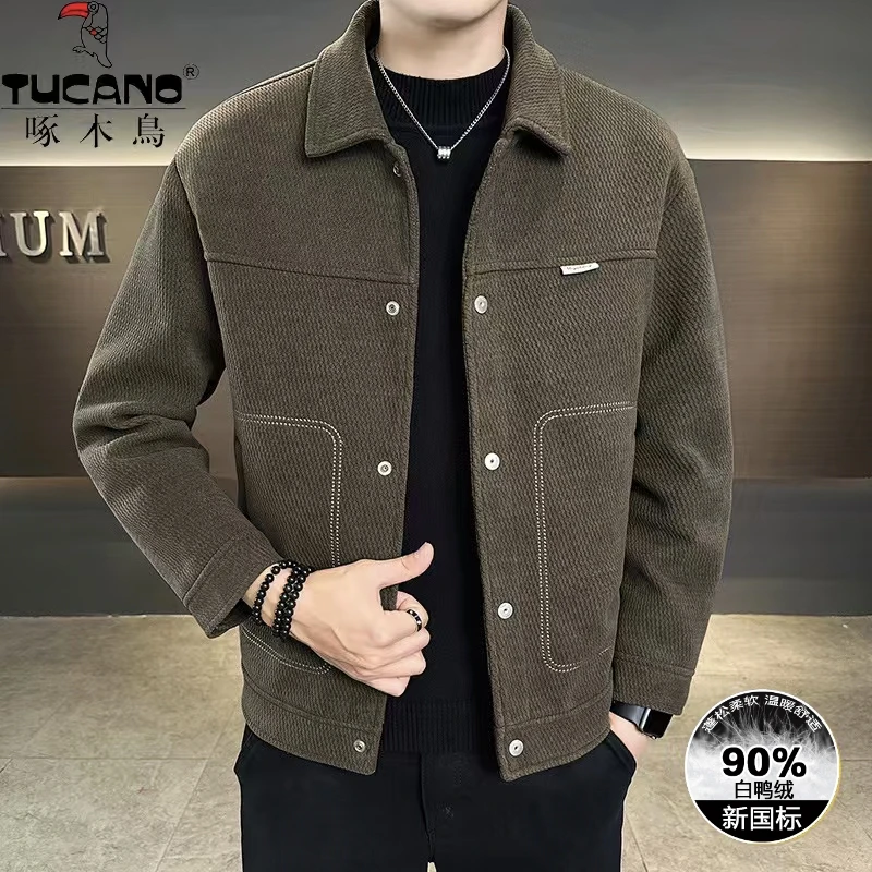 啄木鳥90白鸭绒羽绒内胆夹克男士外套2025冬季新款韩版修身翻领