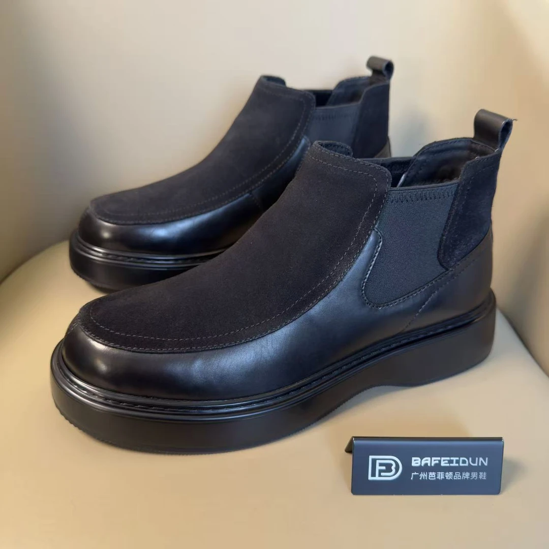 广州手工男鞋绵羊毛保暖厚底切尔西男鞋防滑耐磨轻秋冬029-13