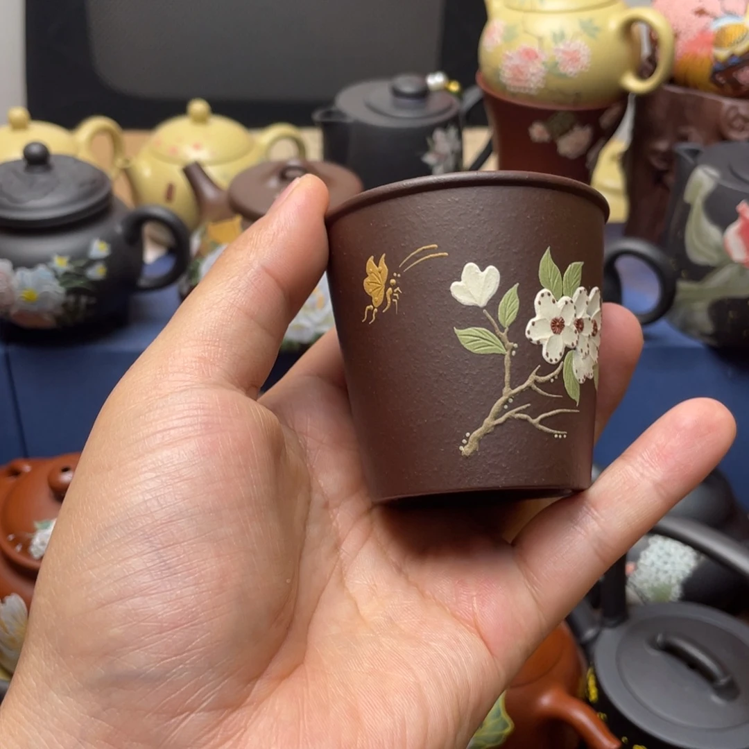 紫泥茶杯紫砂主人杯100cc