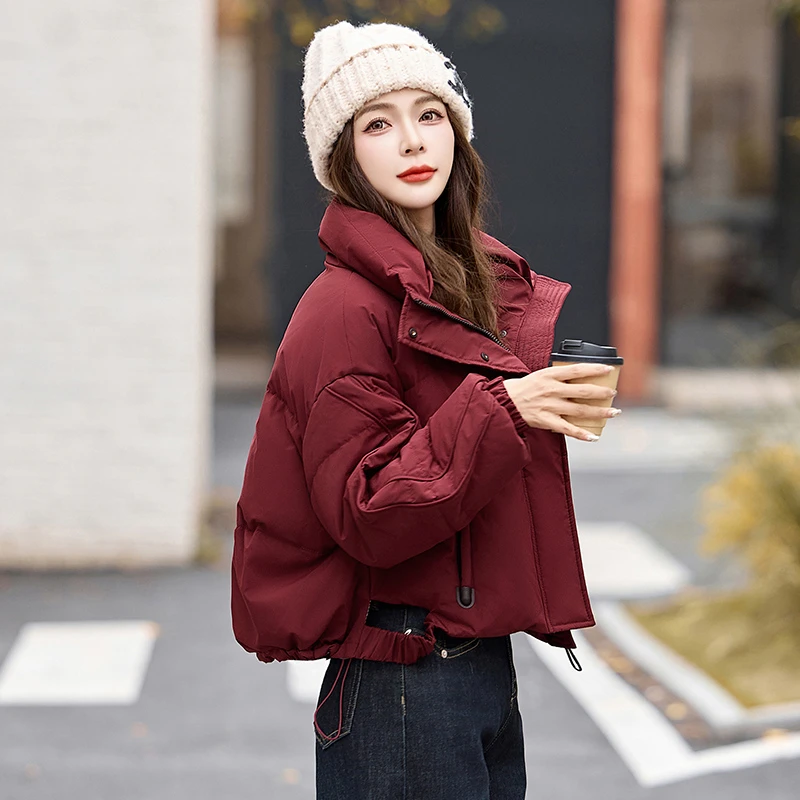 安哥拉红短款羽绒服女小个子冬装2025新款韩版时尚立领白鸭绒外套