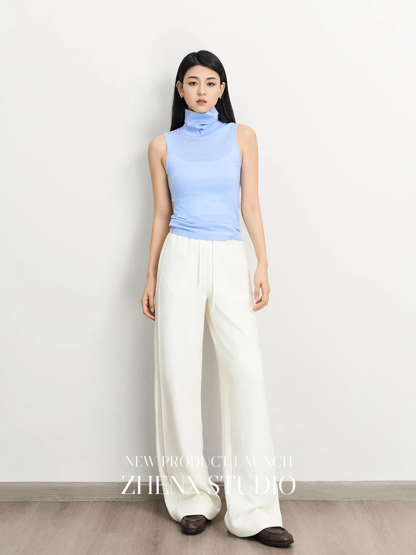 ZHENXI【云感裤】高个子穿搭秋季简约垂感百搭捏褶针织裤25QDYY0471