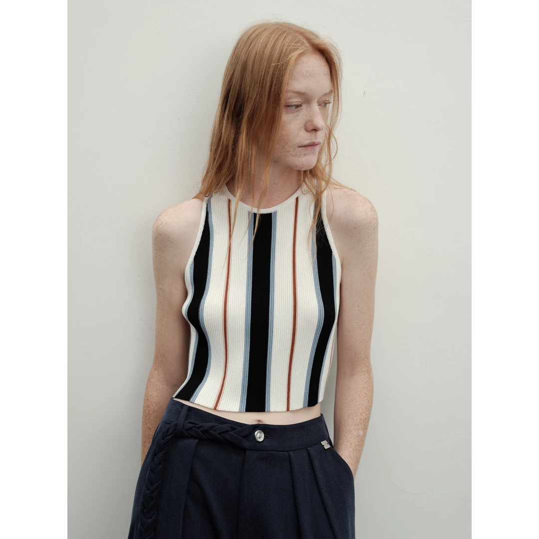 夹生HALF MADE 五色条纹修身针织背心