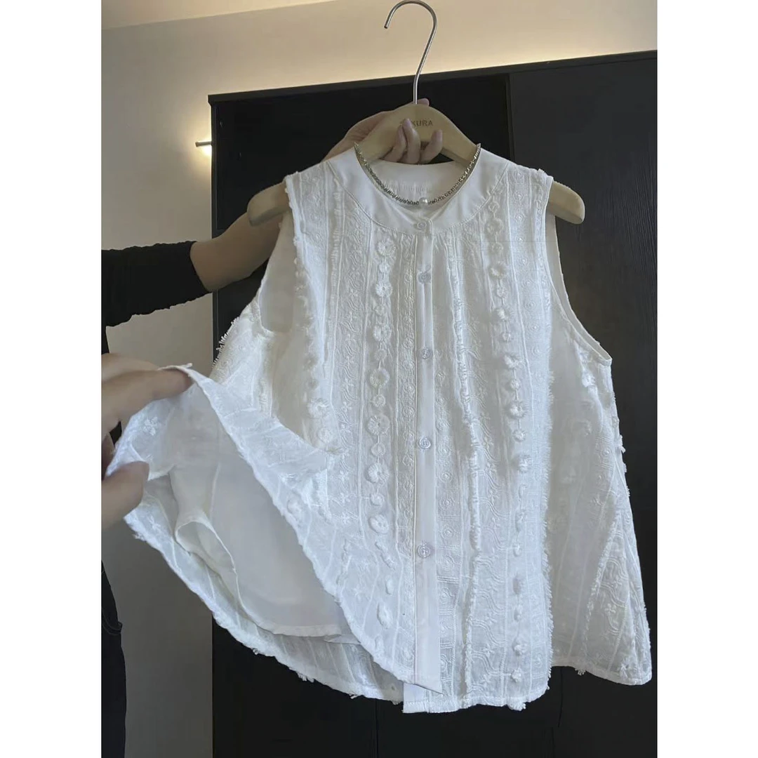 璎婲sᴀᴋᴜʀᴀ【浮云织梦】曼法式气质重工刺绣A字下摆显瘦无袖衬衫