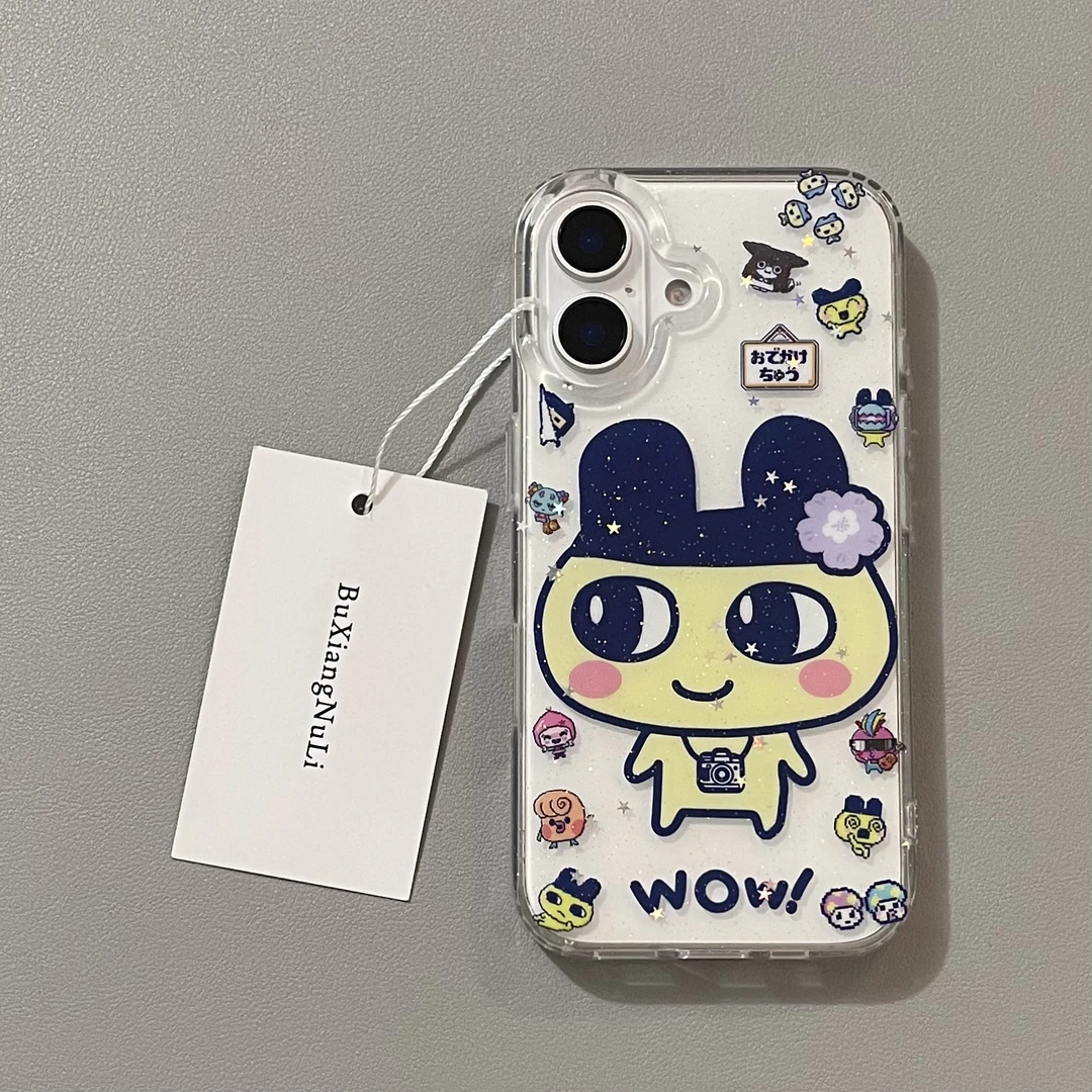 透色底可爱大只拓麻歌子适用苹果16pro手机壳iPhone15全包14/13