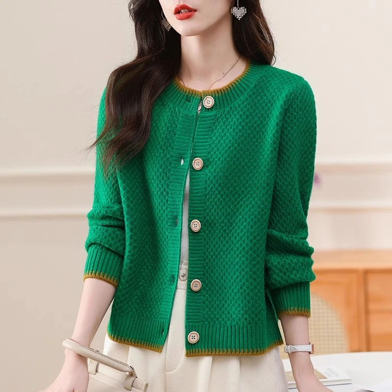 羊毛衫毛衣女春秋小个子针织开衫短款圆领羊绒衫外套专柜正品