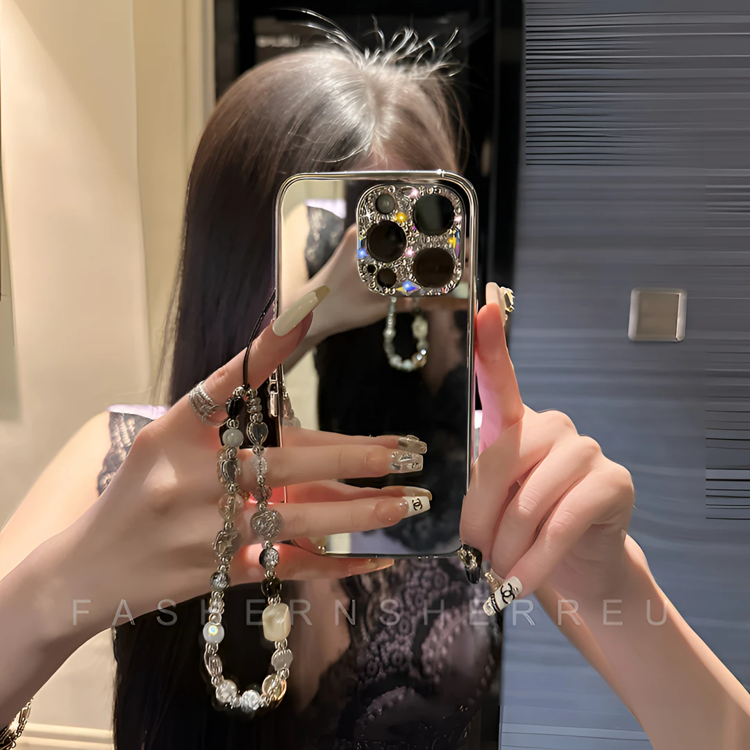 镜面适用于苹果手机壳16promax补妆镜iPhone15个性14网红女奢华