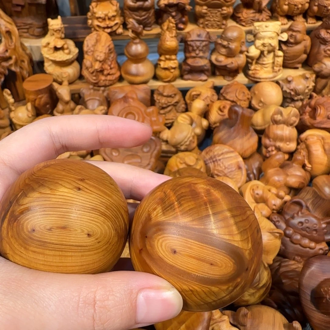 木***星崖柏手把件手球一对