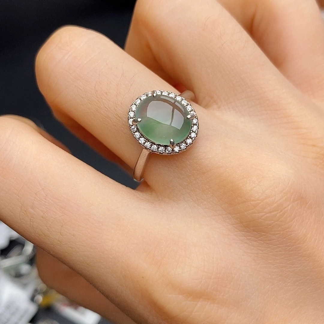 翡翠戒指银S925镶嵌晨*晨