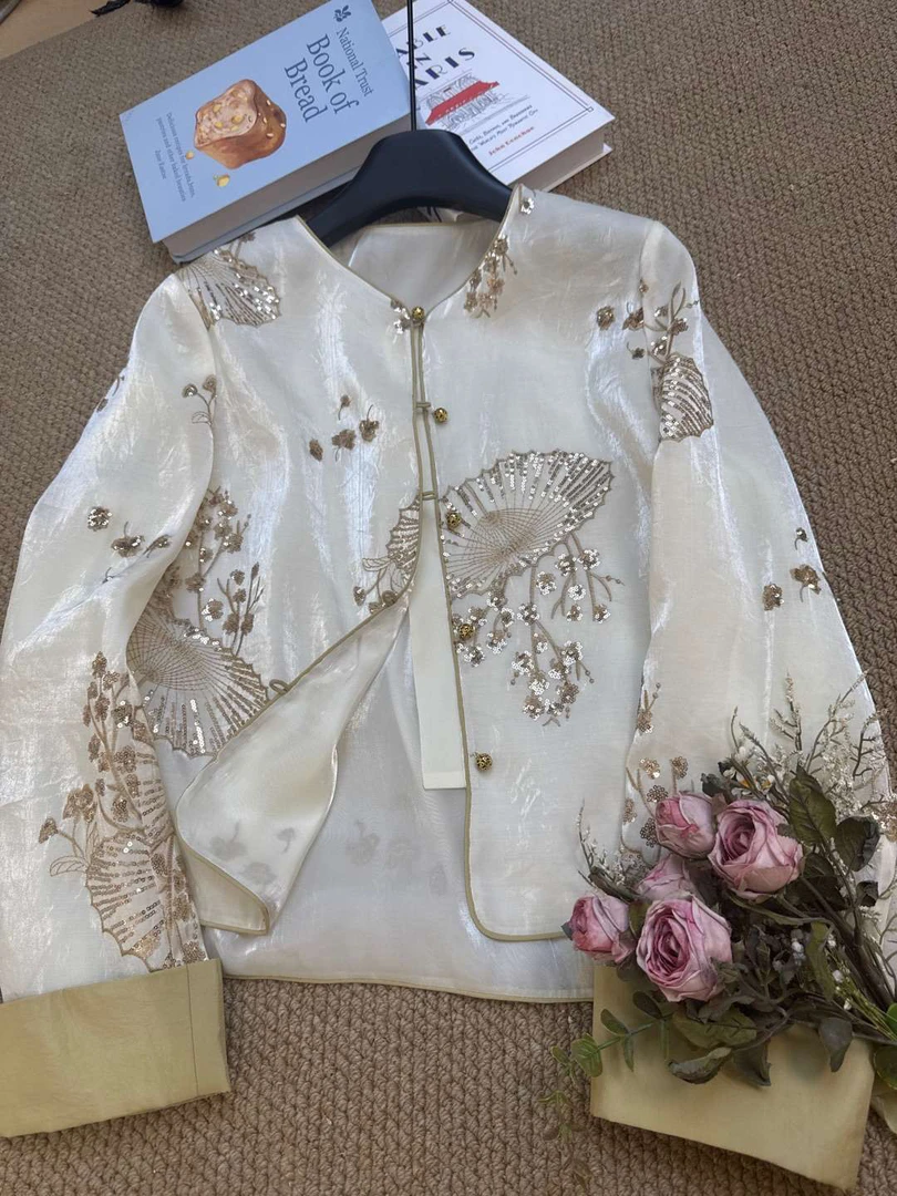 长袖国风防晒开衫刺绣女绣花国风时尚新中式单排扣短外套