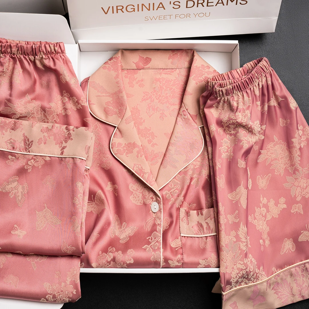 达芬奇密码女士睡衣胭脂雪2025高级冰丝睡衣新款夏大码短袖套装