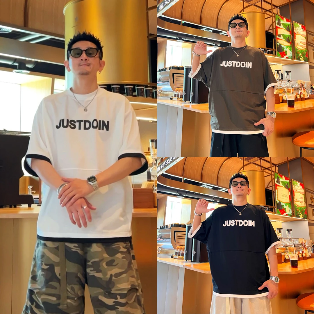 夏季新款圆领T恤休闲百搭时尚美式潮流男款短袖