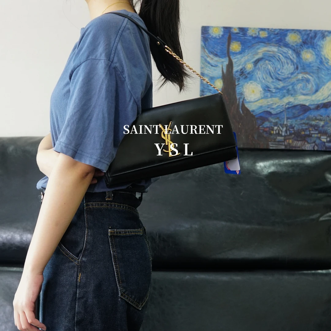 95新 YSL/圣罗兰 黑金链条包/EE06117519/7519