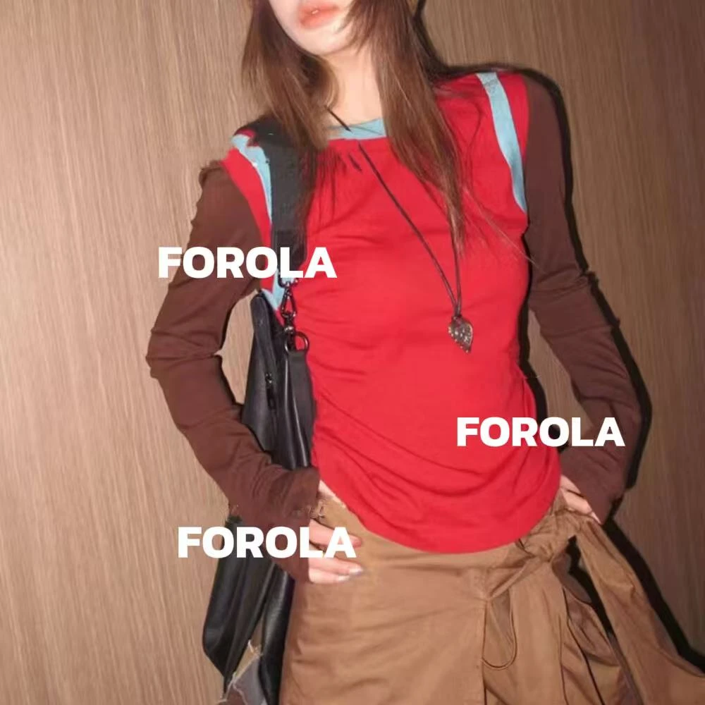 FOROLA 2025新款长袖休闲时尚撞色拼接高级感女装 CC25540