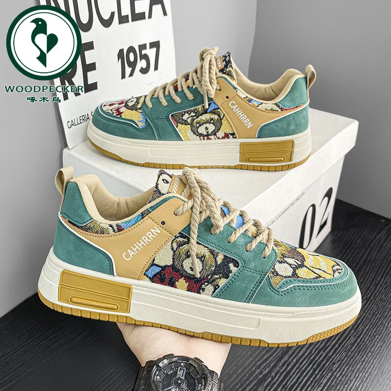【正品】啄木鸟小众原创男鞋夏季2025新款透气板鞋休闲百搭厚底防滑