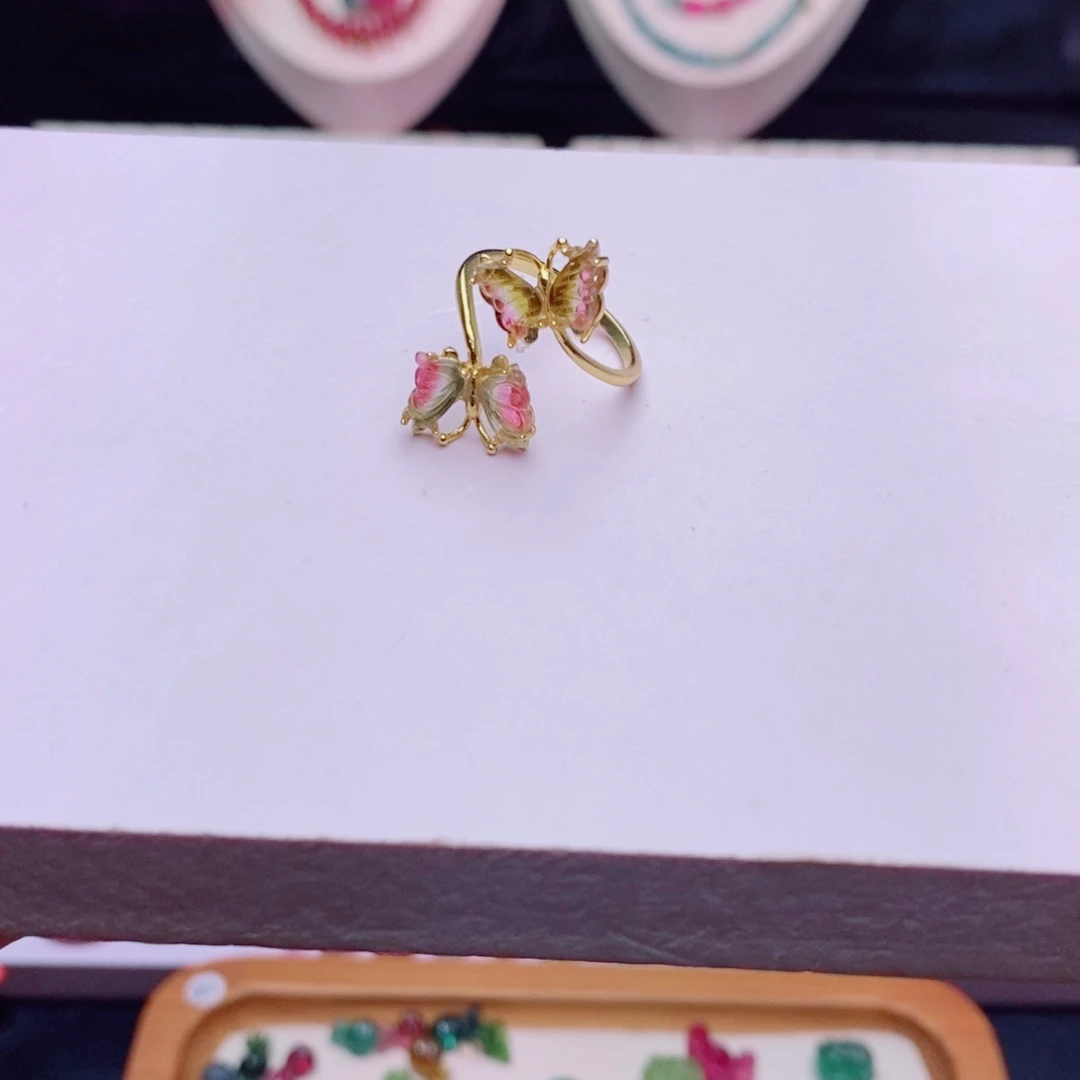 戒指m未镶嵌碧玺西瓜蝴蝶