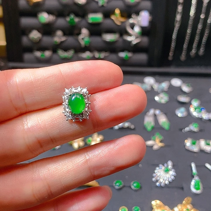 翡翠戒指银S925镶嵌滨*耳钉