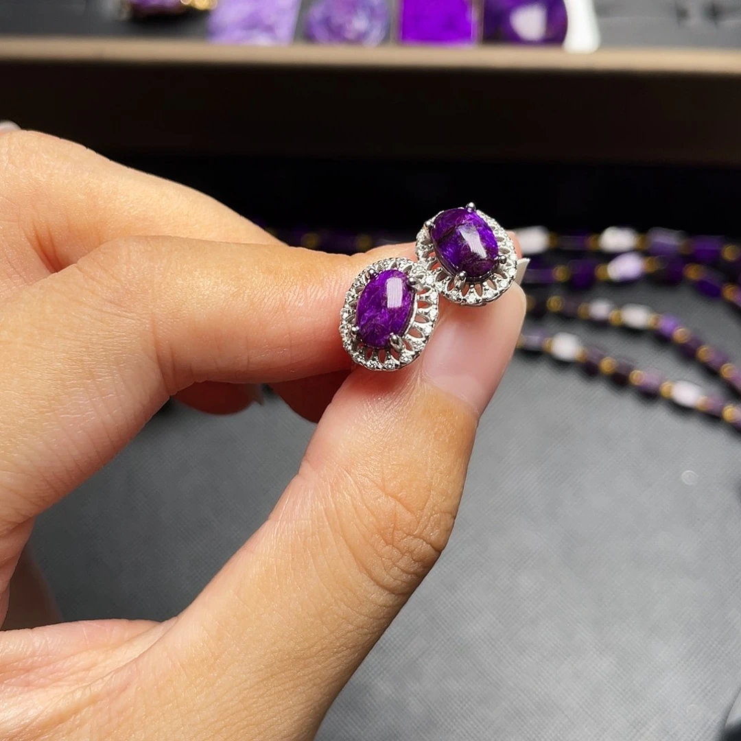 银S925镶嵌苏纪石（舒俱来）耳环