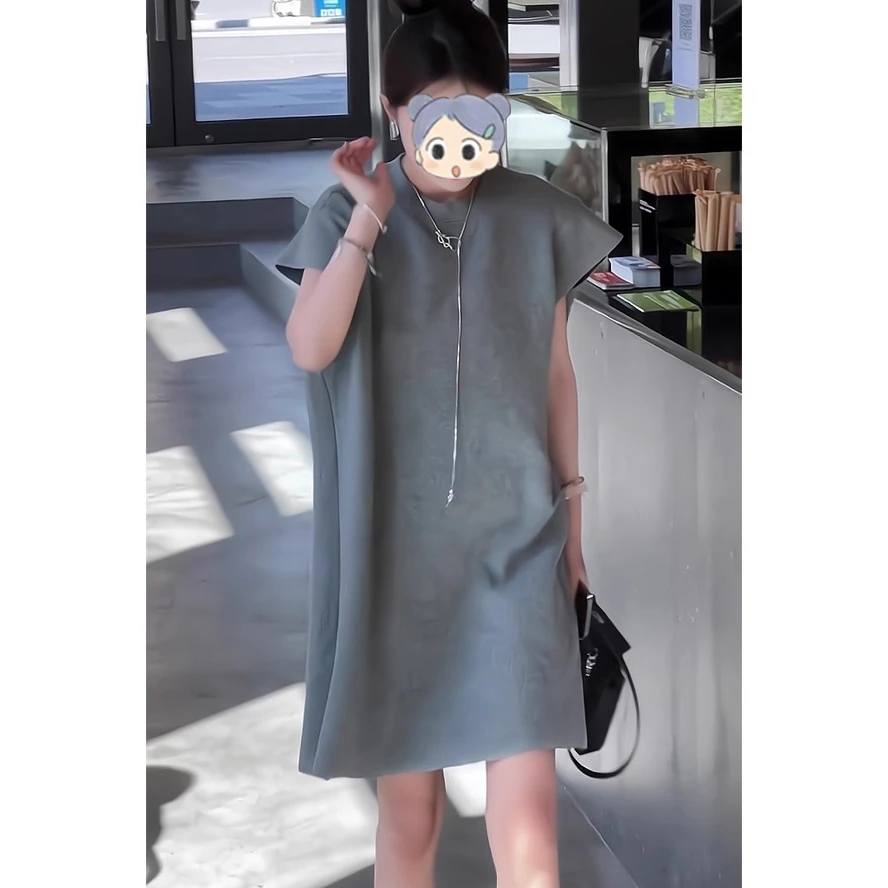韩版简约休闲宽松无袖连衣裙女夏显瘦气质高级感小众减龄纯色短裙