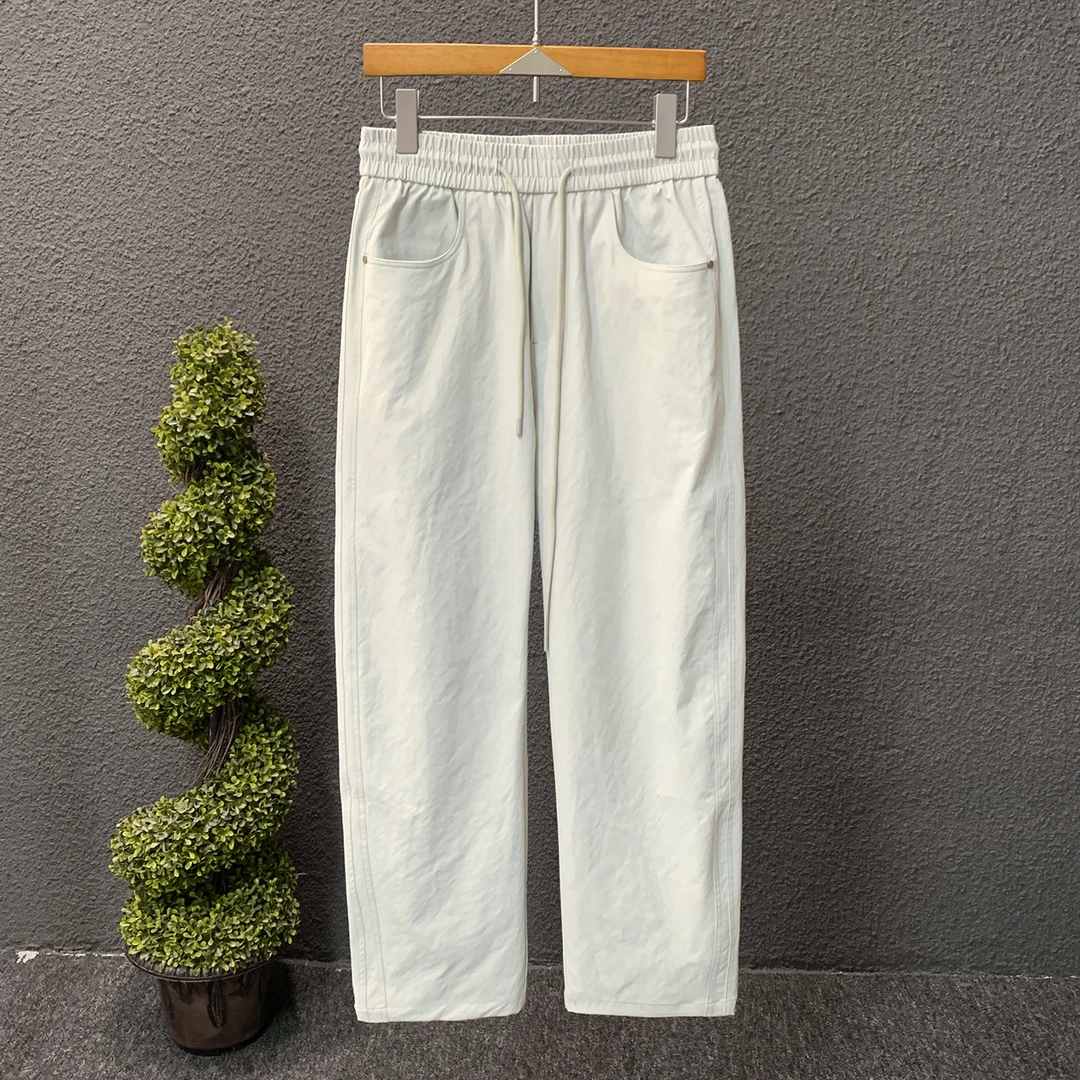 秋季新款男士简约白色阔腿休闲裤潮流时尚百搭村色通勤风直筒裤男