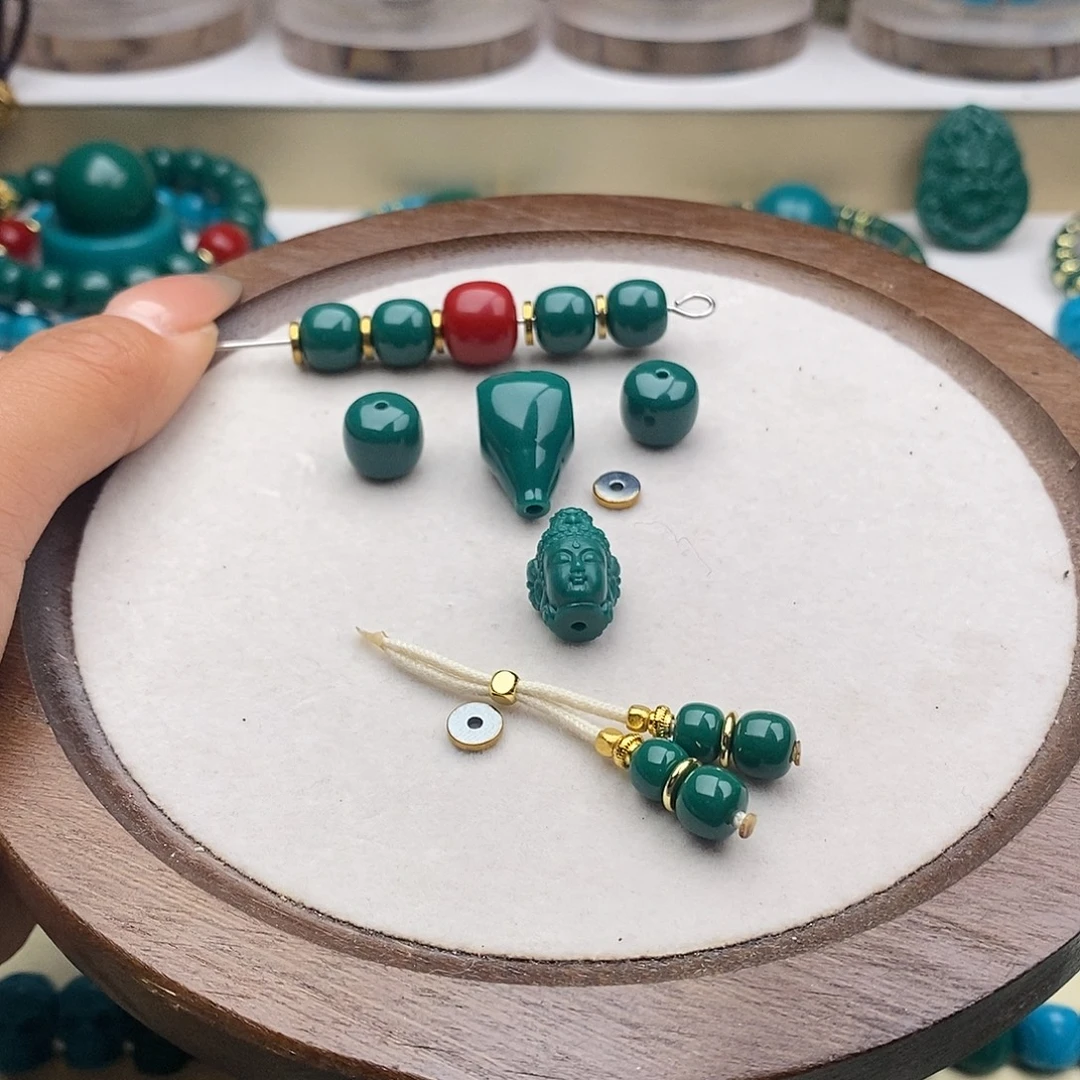 `***机琉璃DIY油绿五连顶9+9+11+9+9 10腰 12三通 观音背云弟子珠